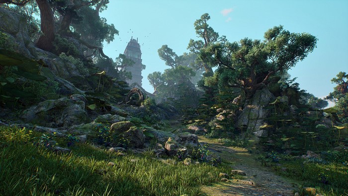 4K Outcast 2 game environment with ancient tower