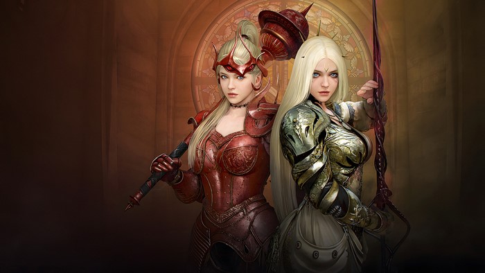 Two women from Black Desert Online with weapons