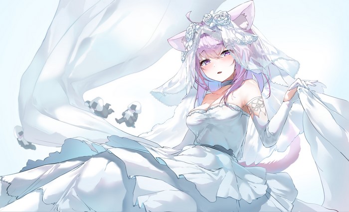 4K Nekomata Okayu from Hololive in Wedding Dress