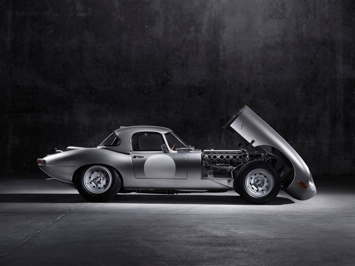 Silver Jaguar E-Type with Open Hood