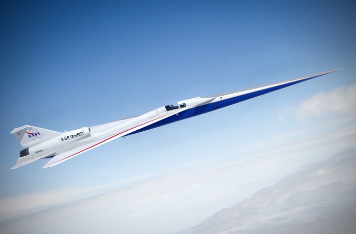 NASA X-59 QueSST aircraft in flight