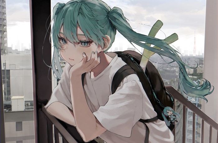 Hatsune Miku with Leek Backpack in City