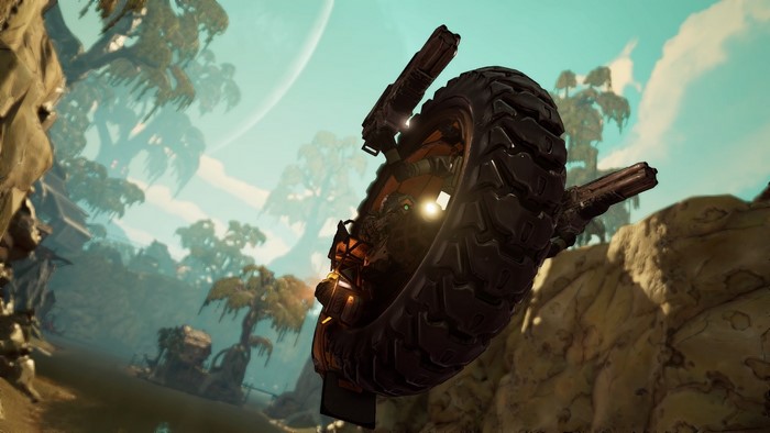 Borderlands 3 vehicle with guns in alien landscape