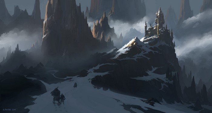 Castle on a snowy mountain by Andreas Rocha