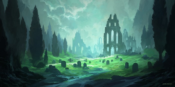 Ruined castle in a graveyard by Andreas Rocha