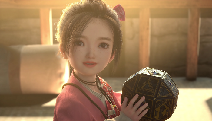Girl holding a geometric object