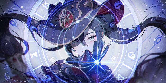 Mona from Genshin Impact with Astrological Circle