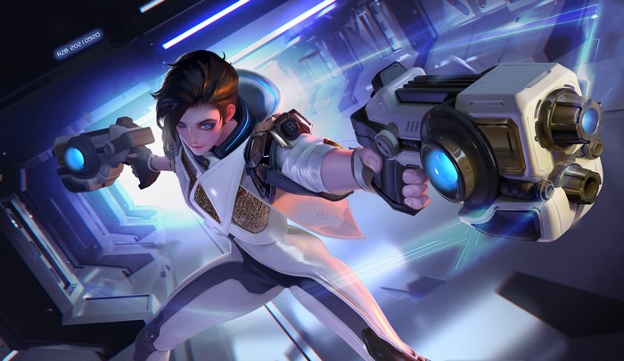 Science fiction woman with guns