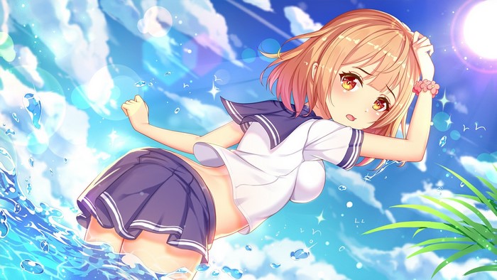 Anime girl in school uniform in water