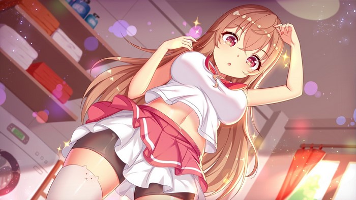 Anime girl with long brown hair and red eyes