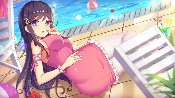 Pretty Angel in Pink Dress by Poolside