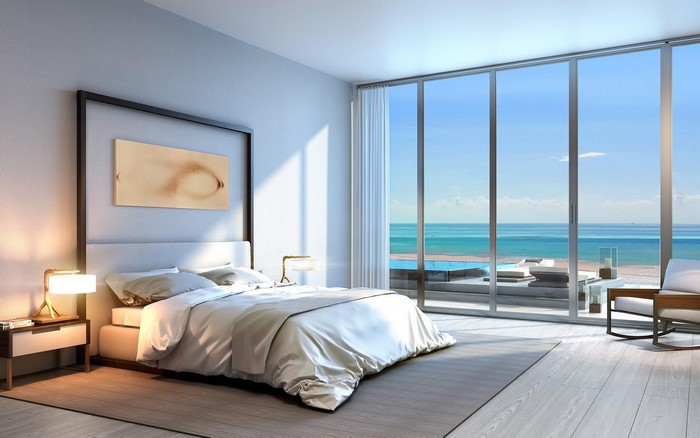 Modern bedroom with ocean view