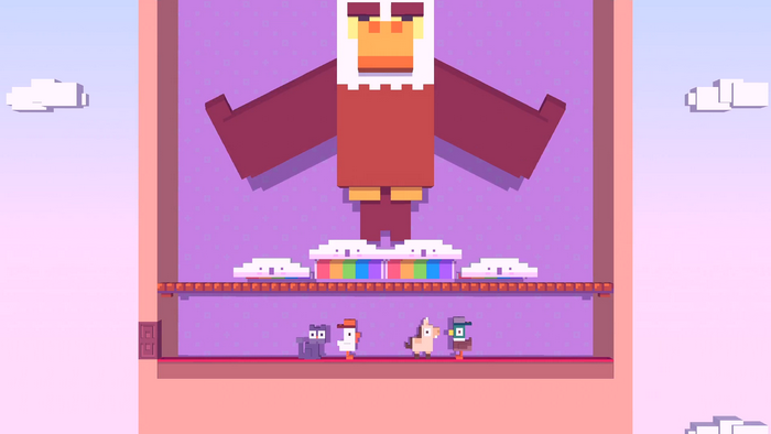 Crossy Road characters with giant eagle