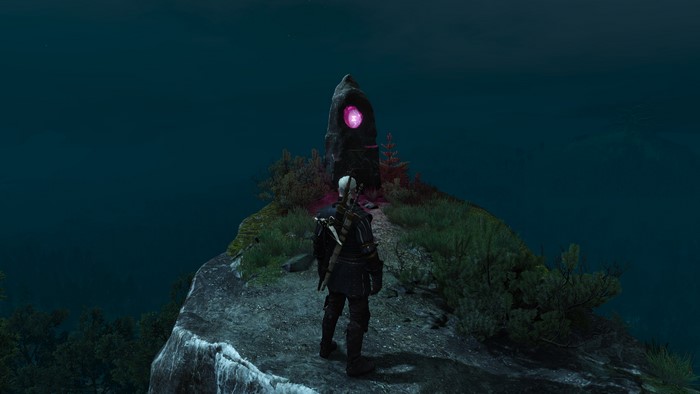 Geralt from The Witcher 3: Wild Hunt at a monolith
