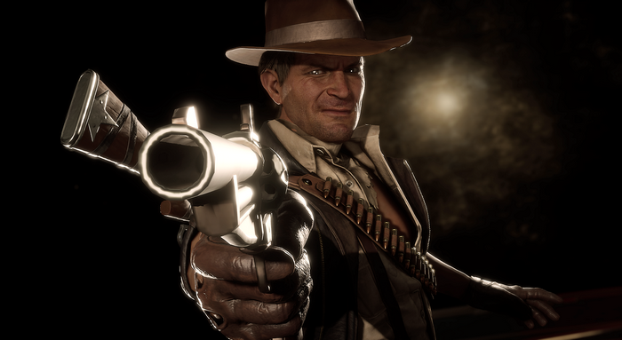 Erron Black from Mortal Kombat 11 holding a gun