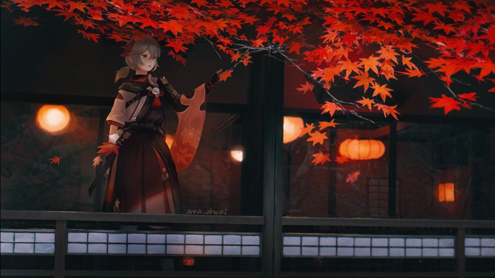 Kaedehara Kazuha from Genshin Impact in fall