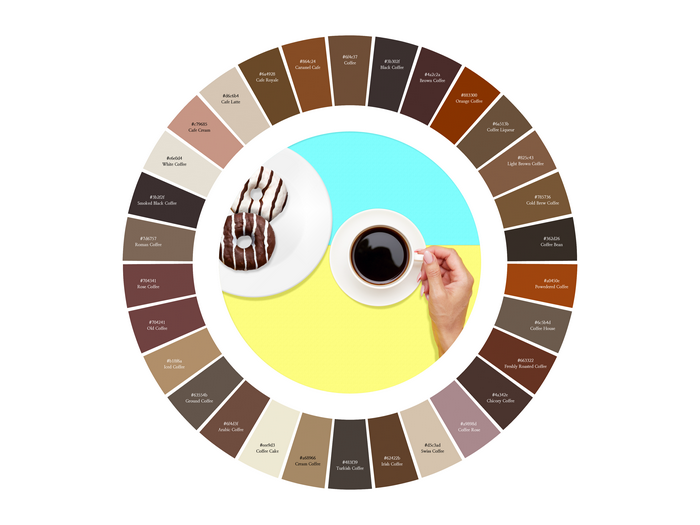 Coffee color palette with donuts and coffee cup
