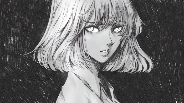 4K Monochrome Anime Girl Artwork