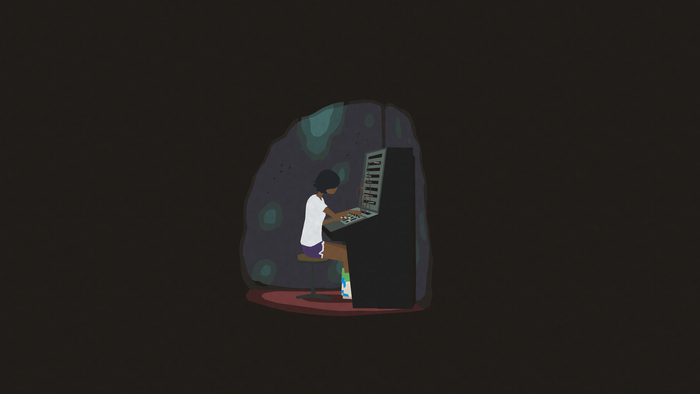 Mutazione: A person plays an arcade game