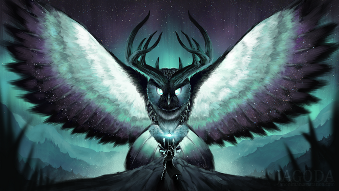 4K Fantasy Art of a Creature with Owl and Antlers