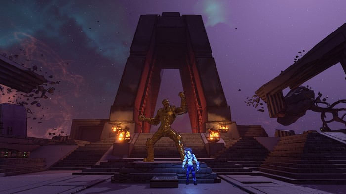 Krieg from Borderlands 3 in a ruined alien temple