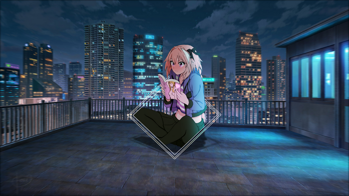 Astolfo from Fate/Apocrypha reading a book on a rooftop