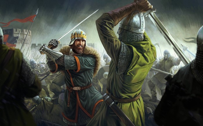 Knights in battle with swords