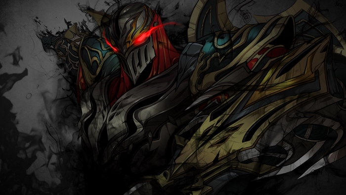 League of Legends Zed with red glowing eyes