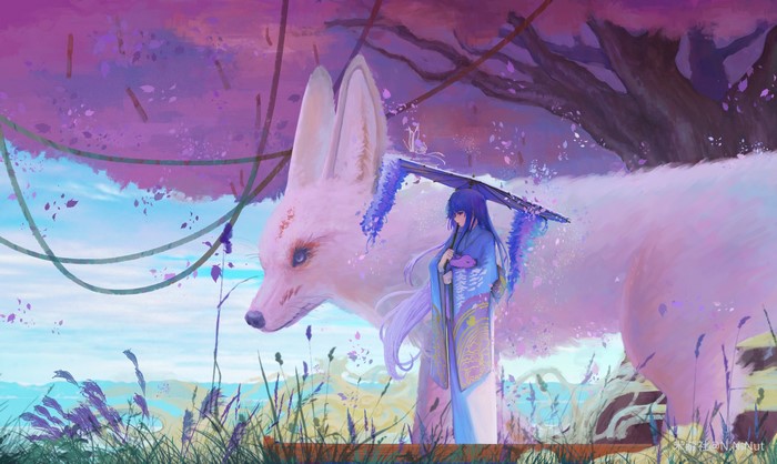 Raiden Makoto from Genshin Impact with a fox
