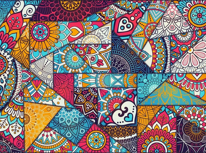 Colorful abstract mandala pattern with triangles