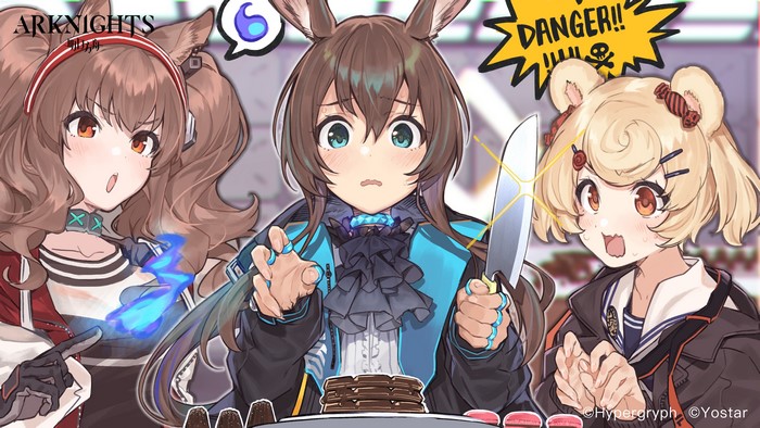 Arknights characters preparing a dangerous dessert