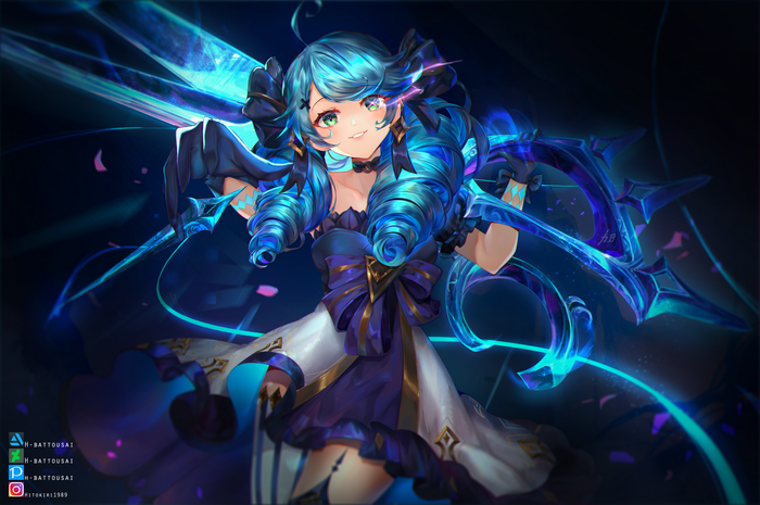 Gwen from League of Legends with blue hair