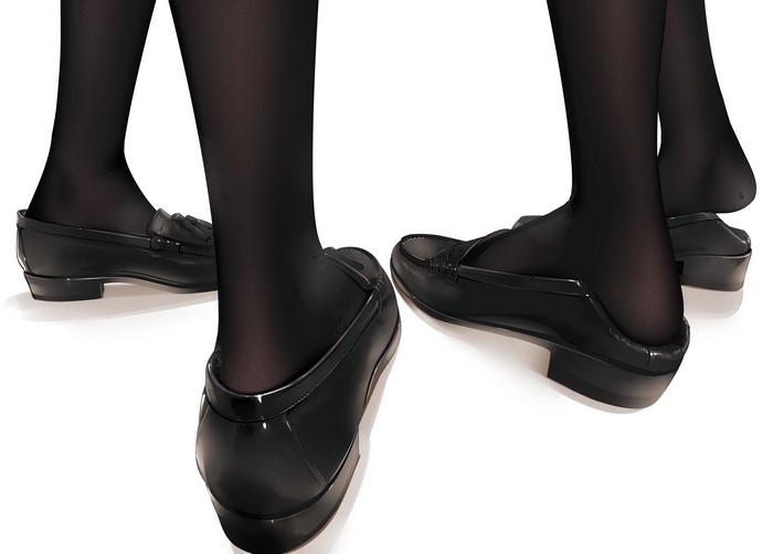 Anime girls wearing black pantyhose and loafers