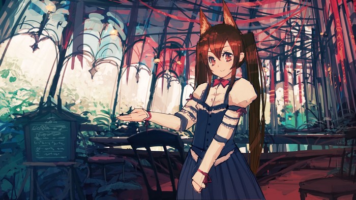 Waitress with animal ears in a cafe
