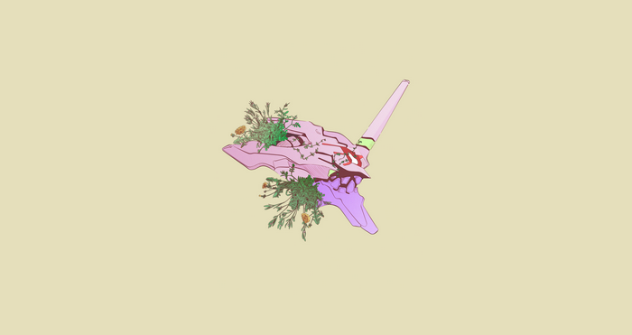 Evangelion Unit-01 head with flowers