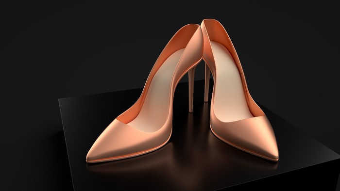 4K 3D render of rose gold high heels