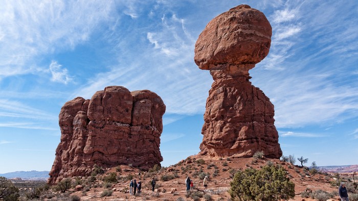 Balanced Rock and other formations in Arches National Park, Utah