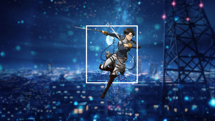 Levi Ackerman from Attack on Titan in a city at night