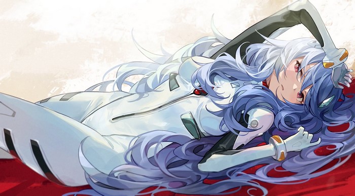 Rei Ayanami from Neon Genesis Evangelion in a white bodysuit