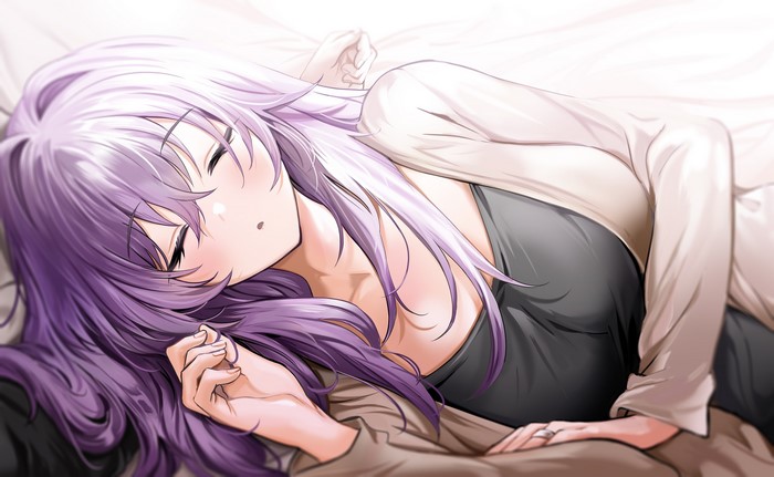 Artwork Pov Anime Girls Anime Sleeping Purple Hair Asayuki101 Hd Wallpaper Rare Gallery