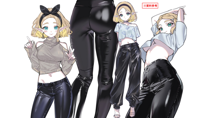 Anime girls with elf ears in black pants