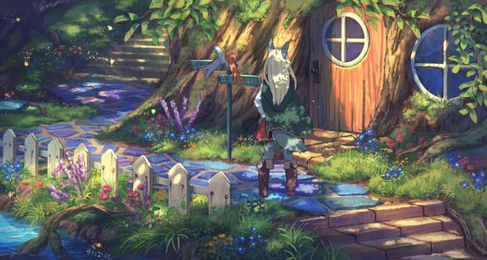 Anthro character in a magical forest with a treehouse