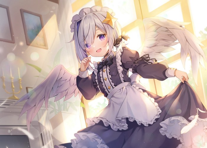 Amane Kanata in a maid outfit with wings