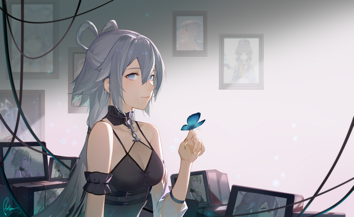 Luo Tianyi from Vocaloid with a butterfly