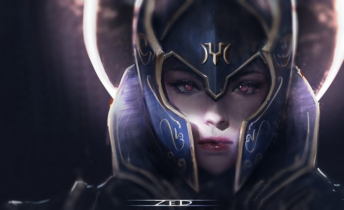 Woman in fantasy armor with red eyes
