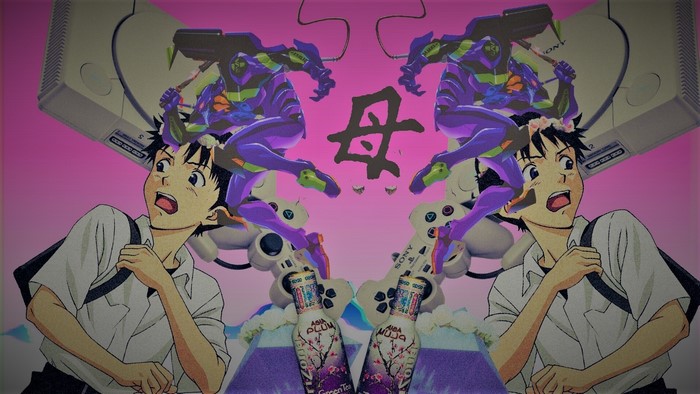 Shinji Ikari and EVA Unit 01 from Neon Genesis Evangelion with PlayStation and Dreamcast