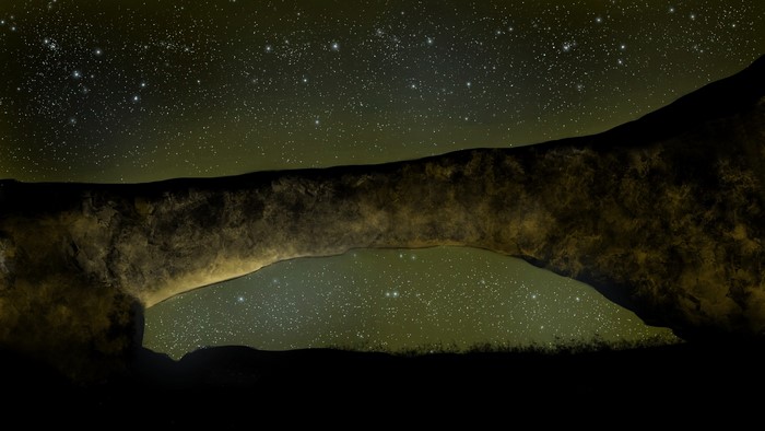 Rock formation under a starry night sky