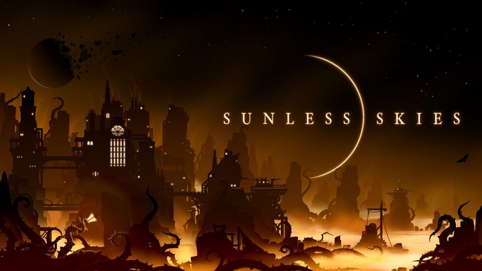 Sunless Skies title card with celestial crescent