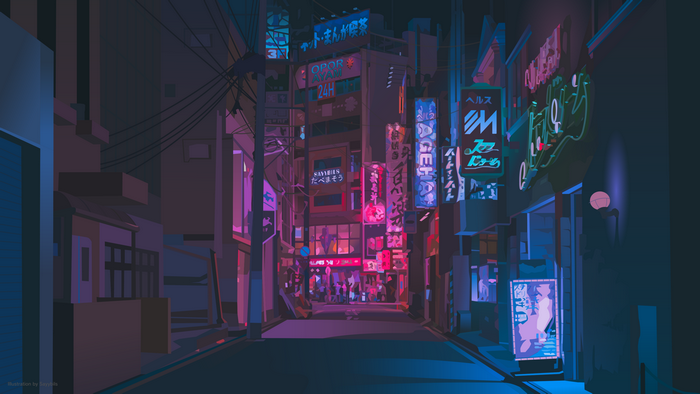Neon Signs in Japan Street Scene