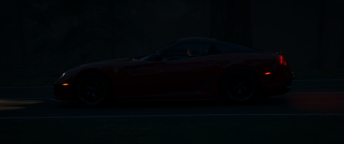 Red Ferrari GTO driving at night in Forza Horizon 4